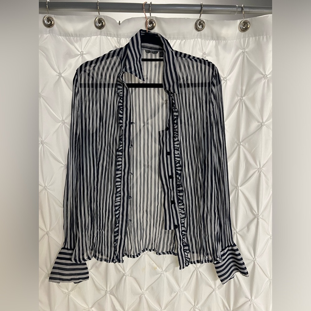Sheer blue and white stripped blouse